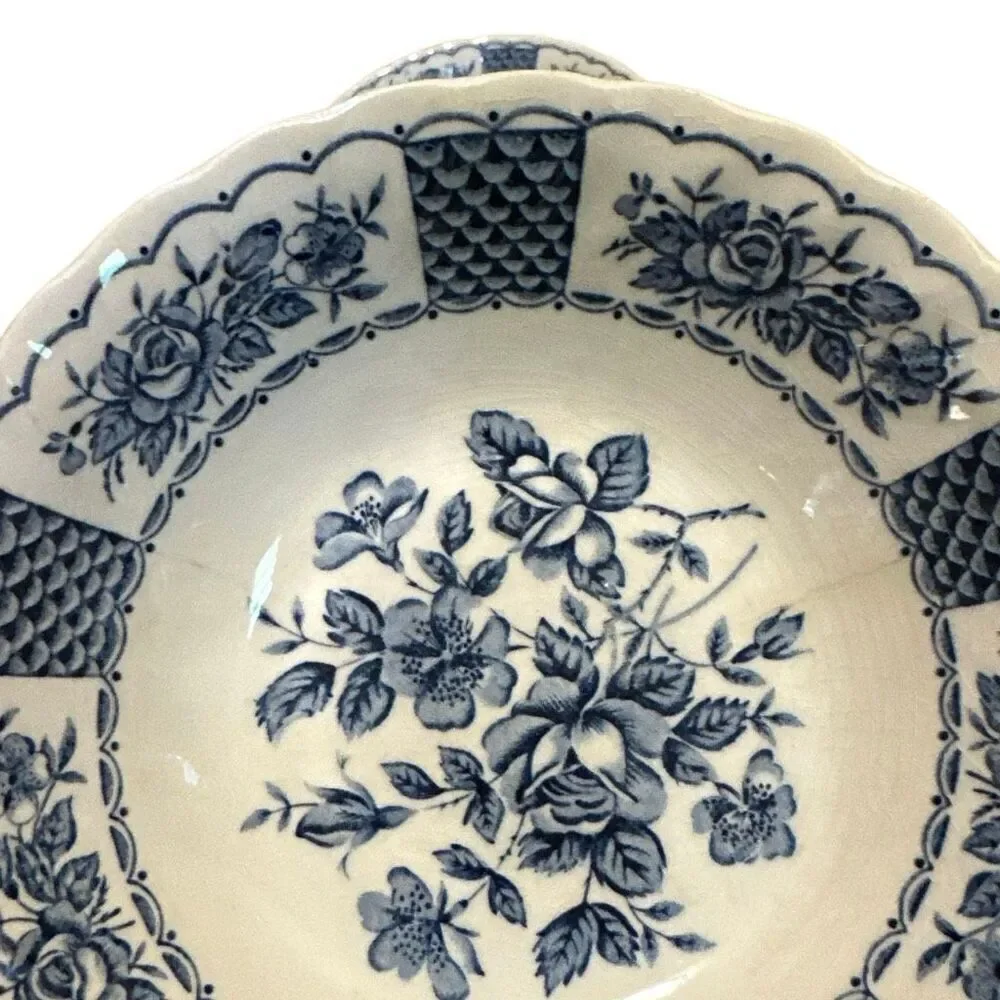 Vtg Myotts Melody England x5 rose decor blue copper print transferware, France c